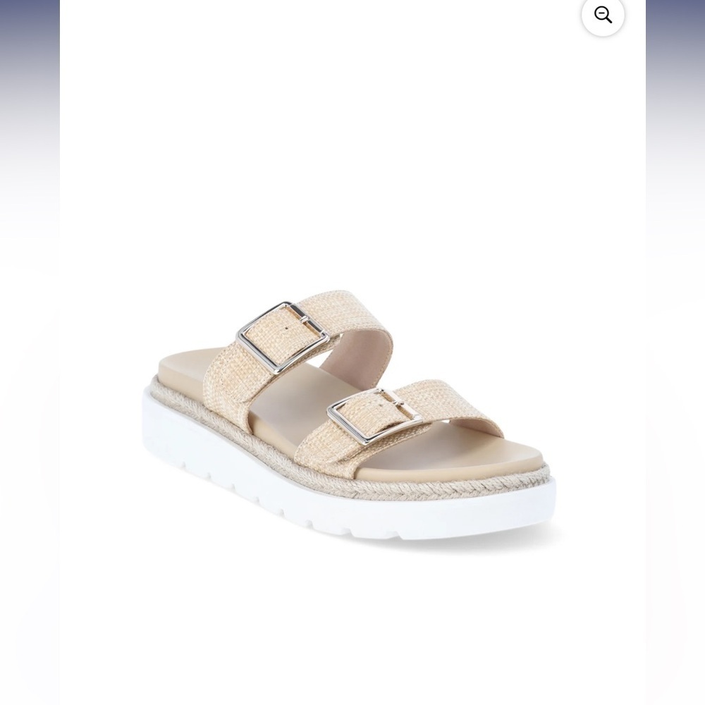 Madden NYC Flatform Two Strap Sandals Womens SZ 11 Cream Textured Slip On Casual